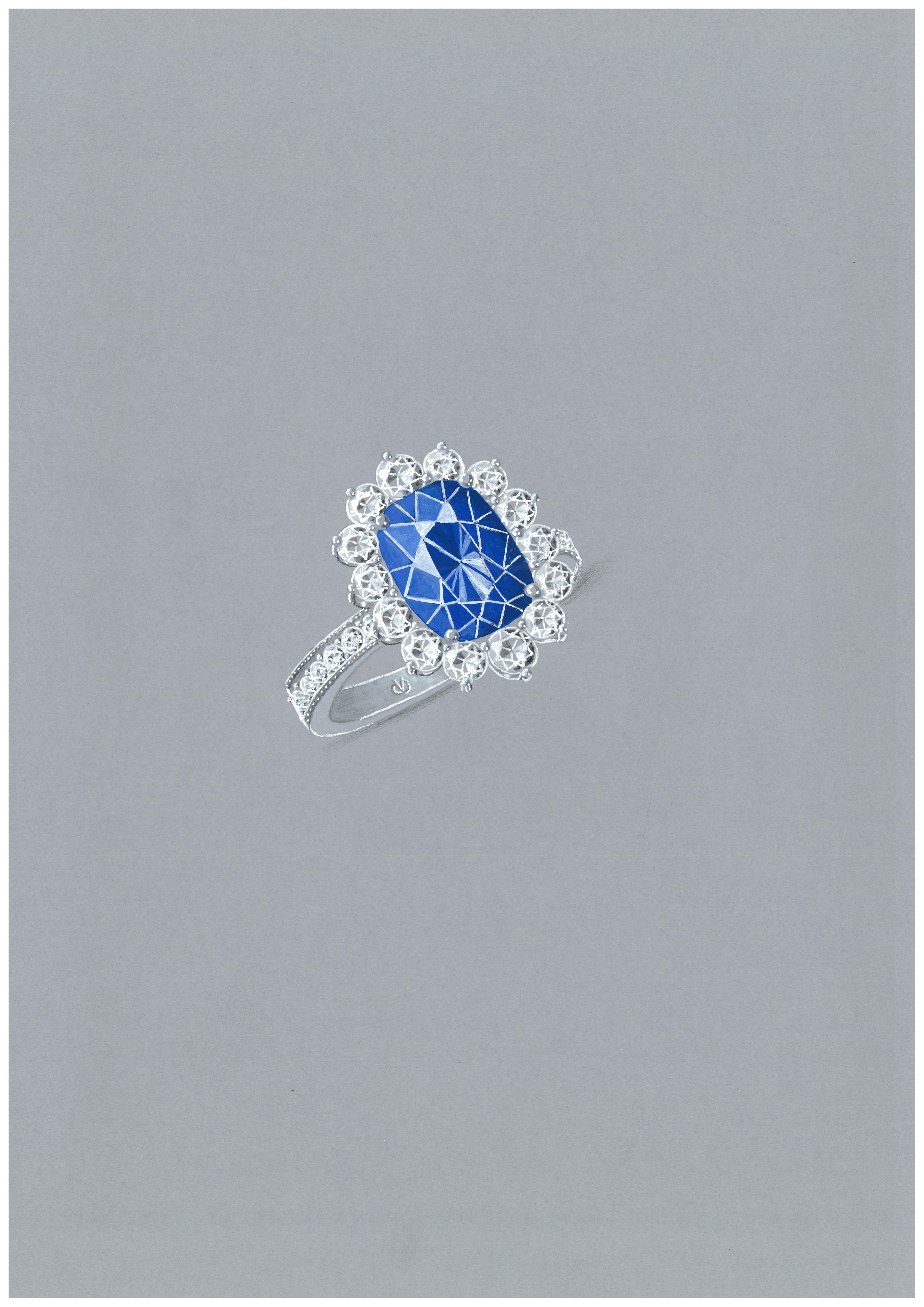 For Sale:  18k White Gold 3.99 Carat Royal Blue Oval Sapphire Ring With 1 Cts of Diamonds 6