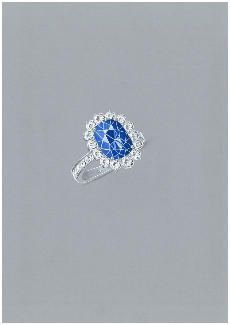 For Sale:  18k White Gold 3.99 Carat Royal Blue Oval Sapphire Ring With 1 Cts of Diamonds 6