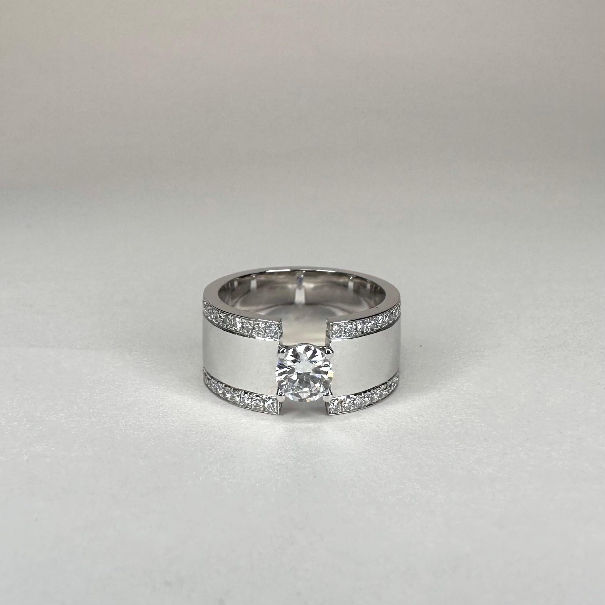 For Sale:  18k White Gold Band Ring 0.5 Ct Brilliant Cut Diamond and 0.6 Cts of Diamonds 3