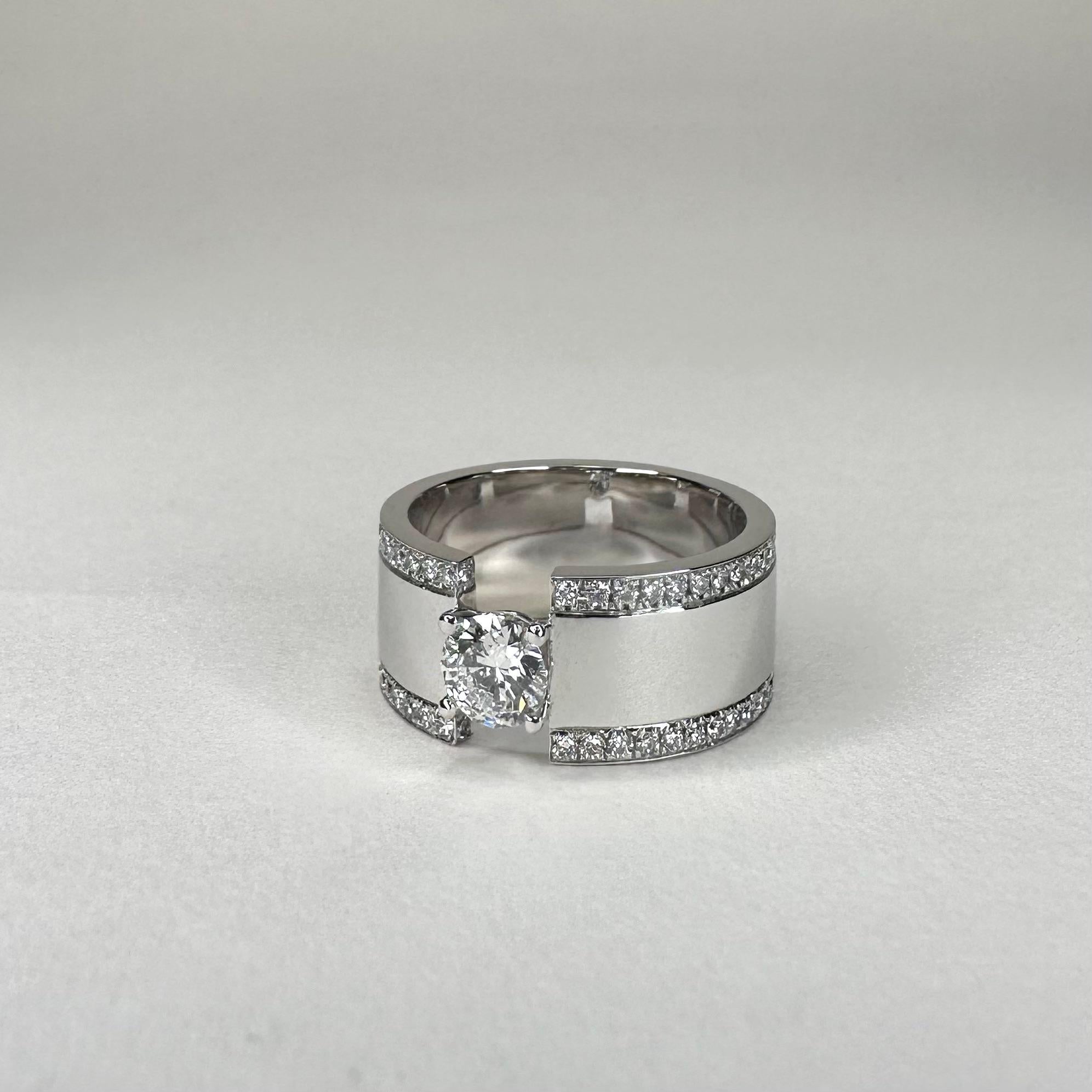 For Sale:  18k White Gold Band Ring 0.5 Ct Brilliant Cut Diamond and 0.6 Cts of Diamonds 4