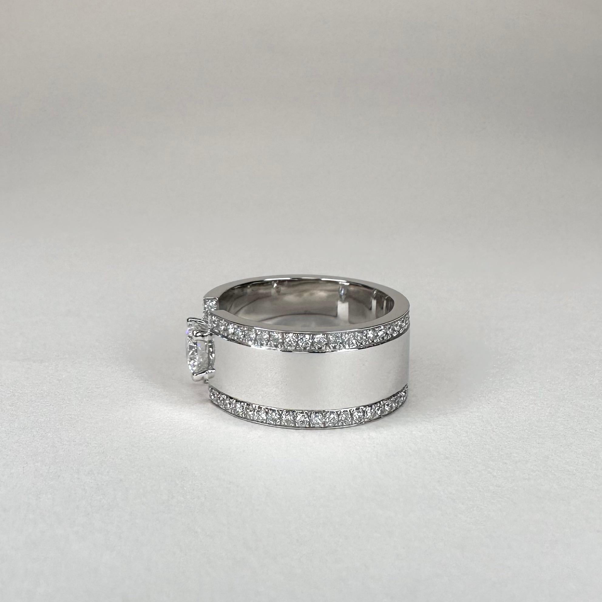 For Sale:  18k White Gold Band Ring 0.5 Ct Brilliant Cut Diamond and 0.6 Cts of Diamonds 5