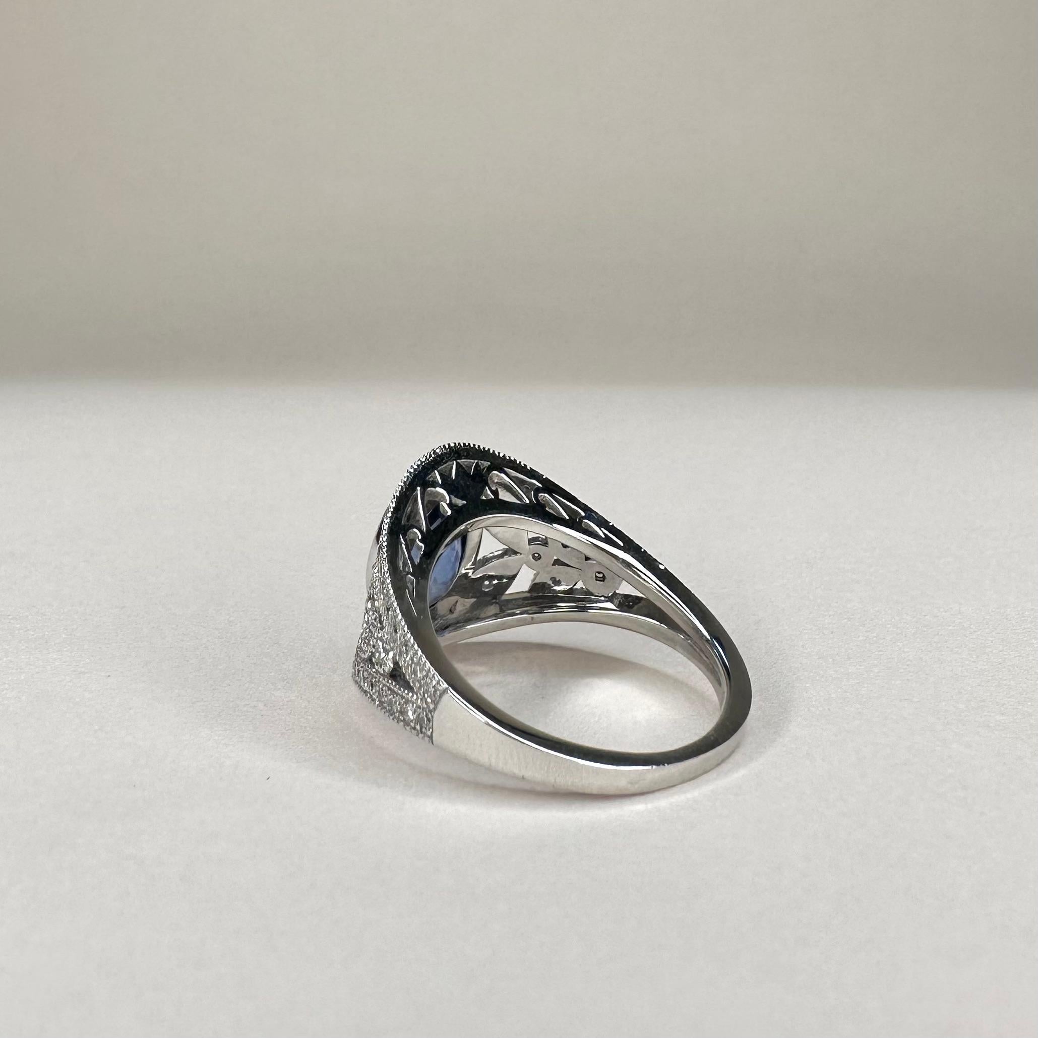 For Sale:  18k White Gold Band Ring 3 Ct Royal Blue Oval Sapphire and 0.60 Cts of Diamonds 5