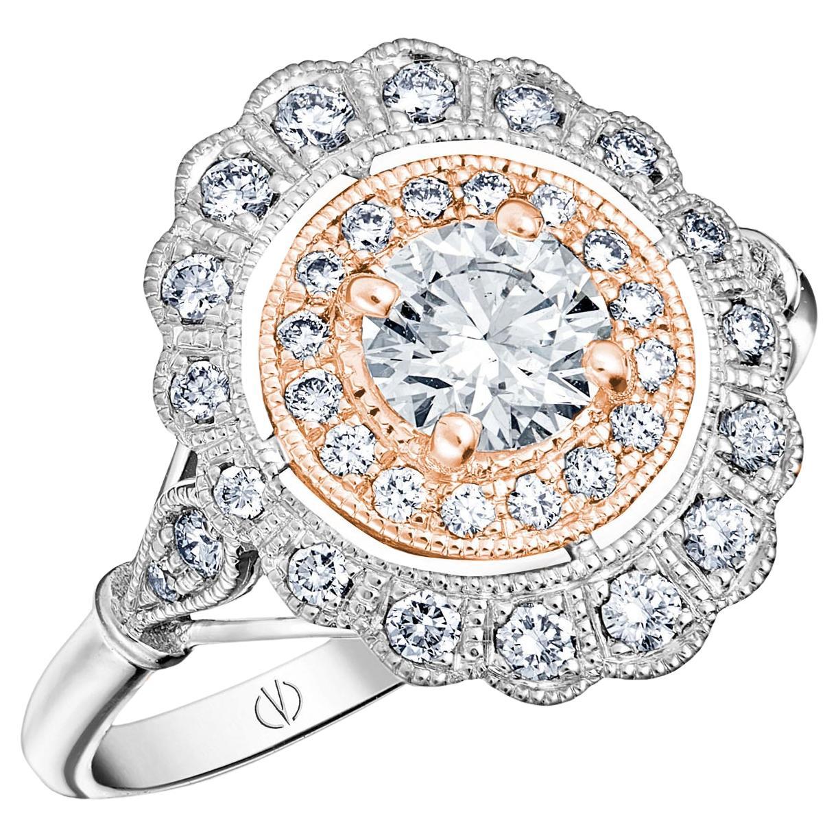 Anillo de diamantes de oro blanco y oro rosa de 18 quilates de 0,50 quilates engastado con diamantes de 0,30 quilates