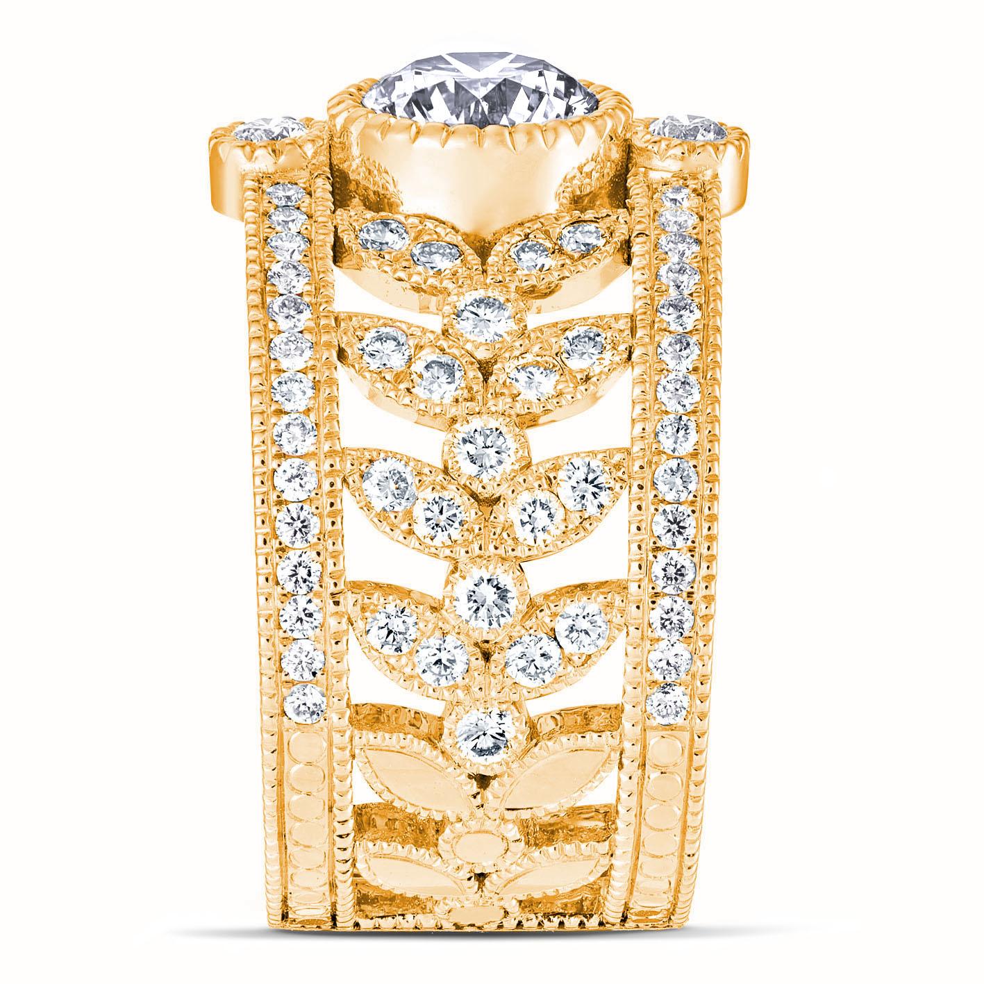 En vente :  Bague en or jaune 18 carats avec diamants de 0,70 carat certifiés GIA et 1 carat de diamants 2