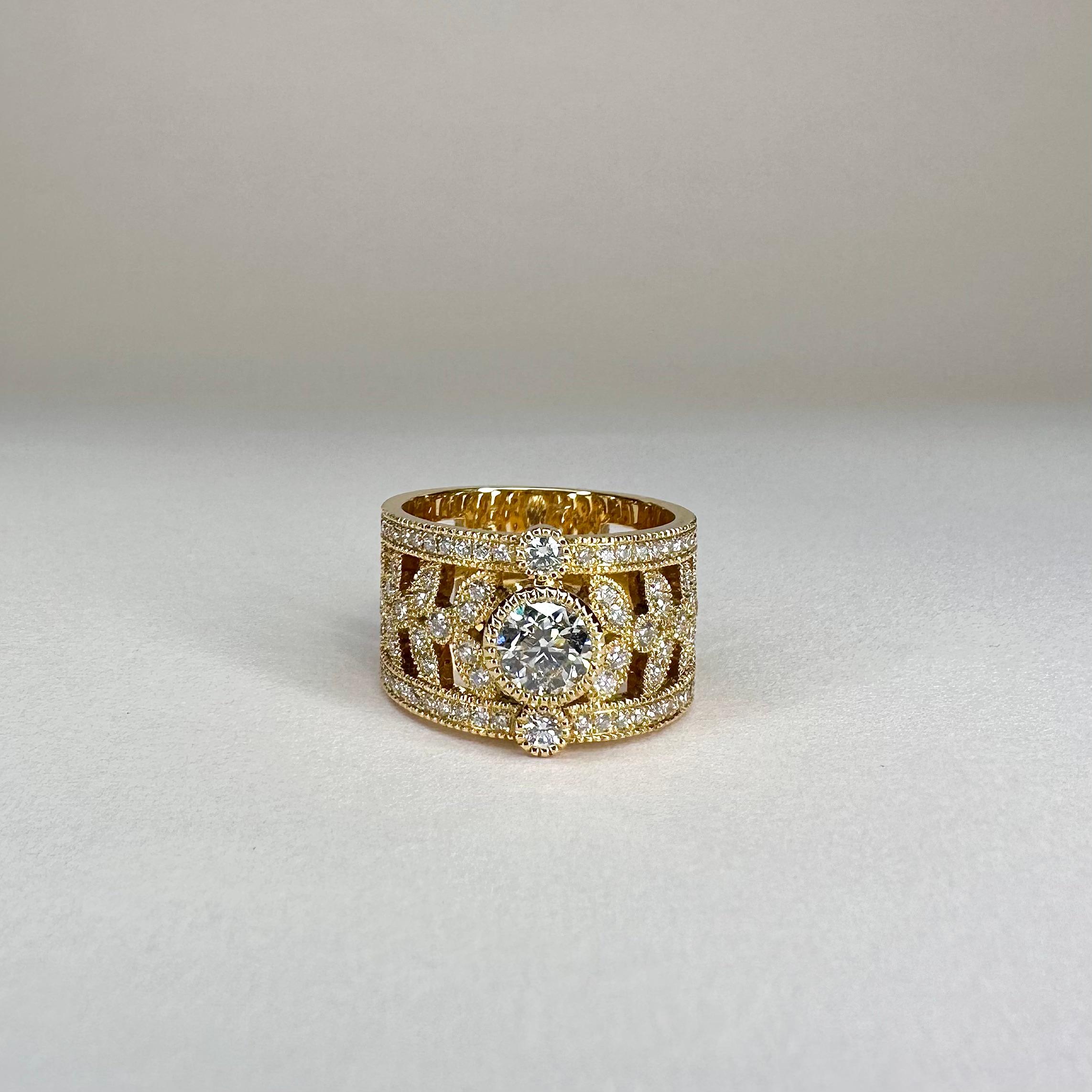 For Sale:  18k Yellow Gold Band Ring 0.70 Carat Diamond GIA Certified and 1 Cts of Diamonds 3