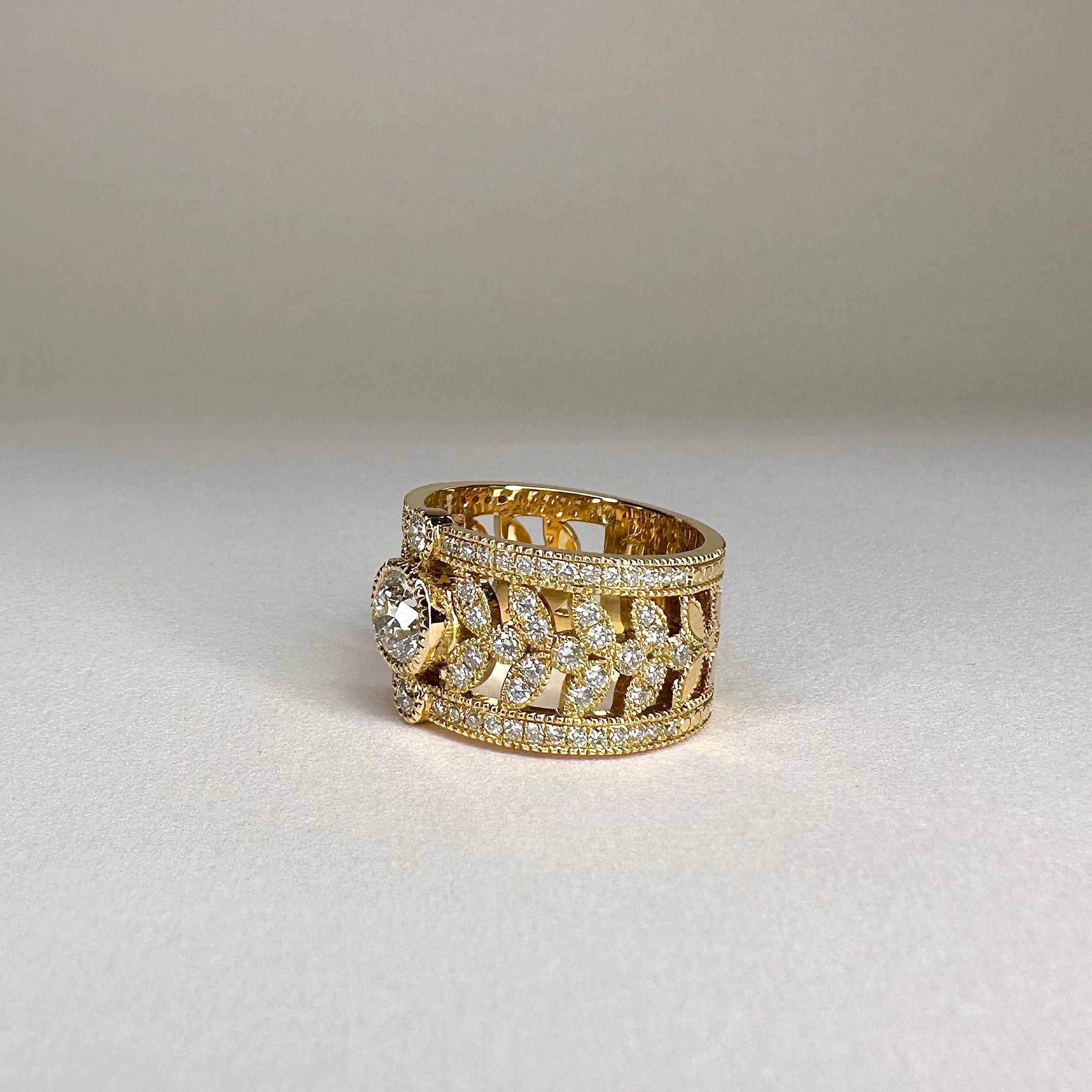 For Sale:  18k Yellow Gold Band Ring 0.70 Carat Diamond GIA Certified and 1 Cts of Diamonds 4