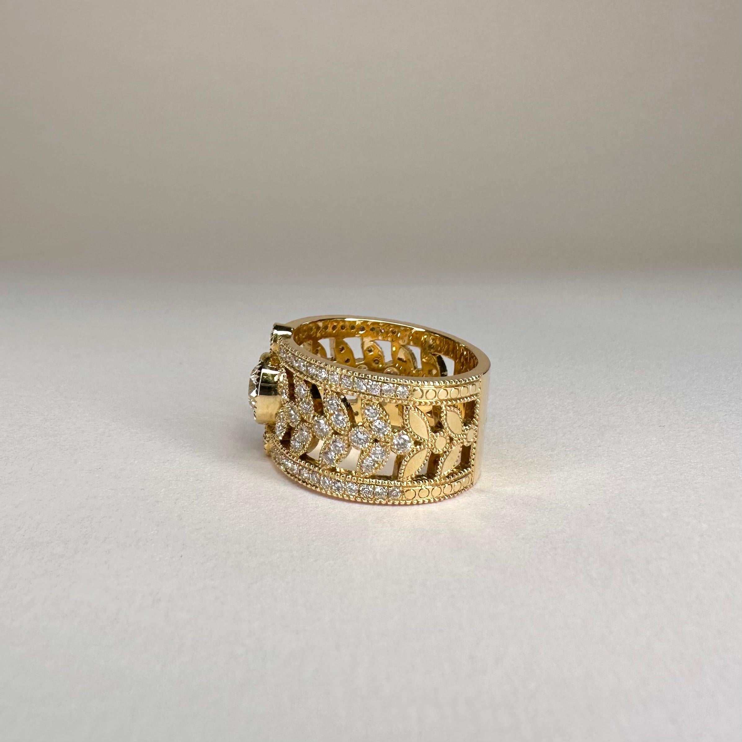 For Sale:  18k Yellow Gold Band Ring 0.70 Carat Diamond GIA Certified and 1 Cts of Diamonds 5