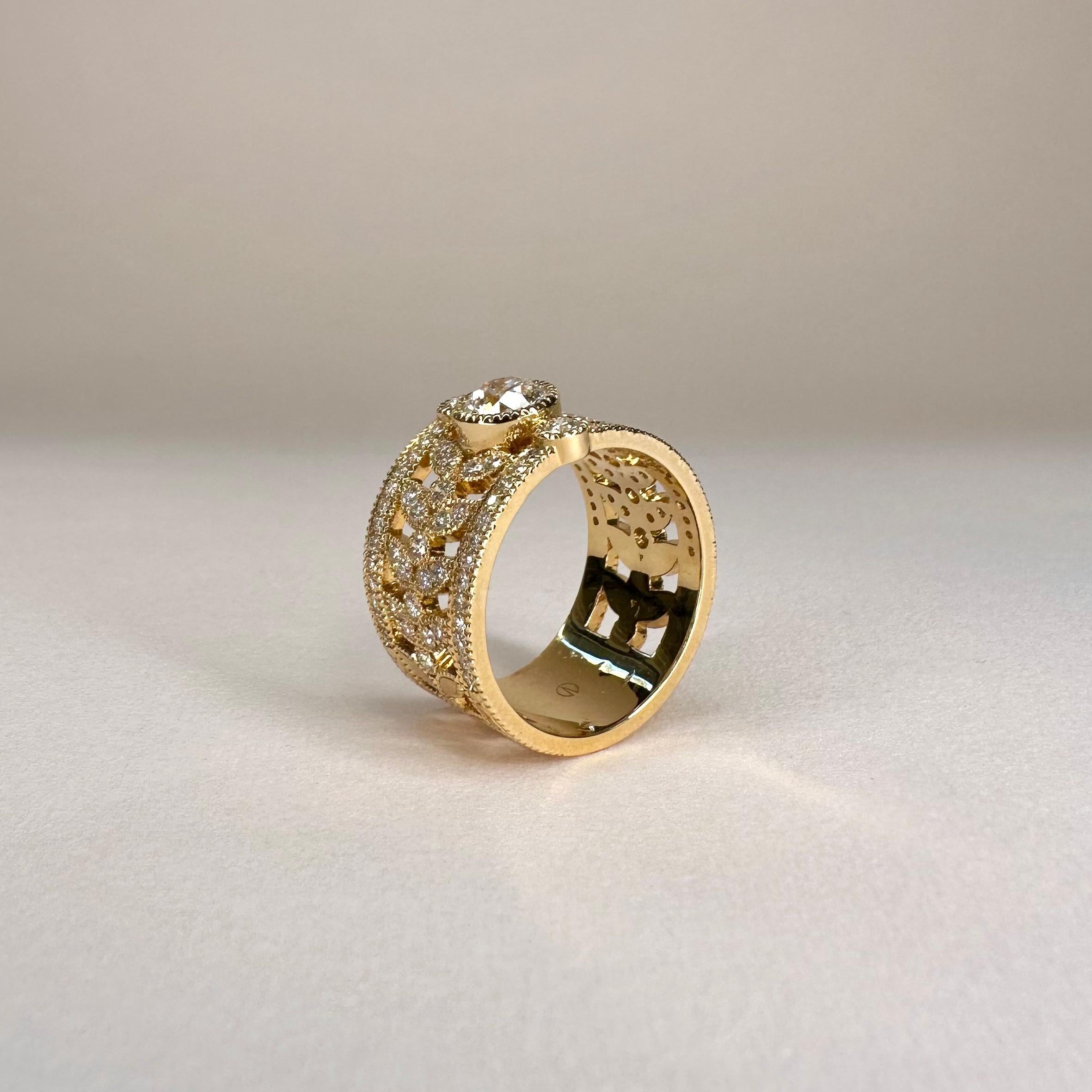 For Sale:  18k Yellow Gold Band Ring 0.70 Carat Diamond GIA Certified and 1 Cts of Diamonds 6