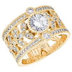 18k Yellow Gold Band Ring 0.70 Carat Diamond GIA Certified and 1 Cts of Diamonds