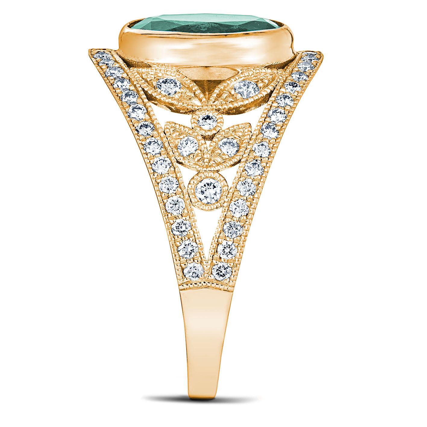 For Sale:  18k Yellow Gold Laurel Leaf Design 2.03 Ct Green Sapphire Ring 0.65 Cts Diamonds 2