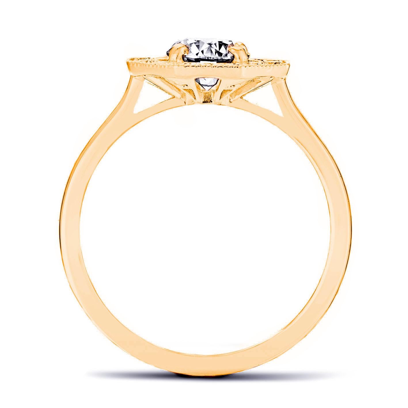 For Sale:  18k Yellow Gold Art Deco Style Ring 0.7 Ct Brilliant Cut Diamond and 0.15 Cts 2