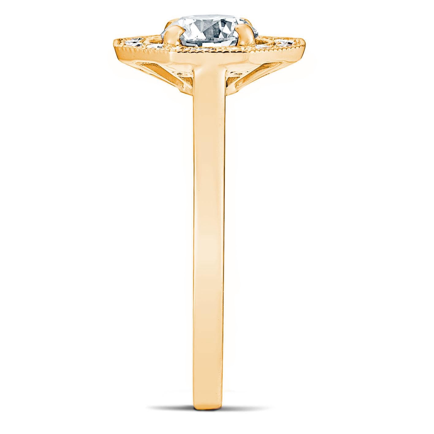 For Sale:  18k Yellow Gold Art Deco Style Ring 0.7 Ct Brilliant Cut Diamond and 0.15 Cts 3