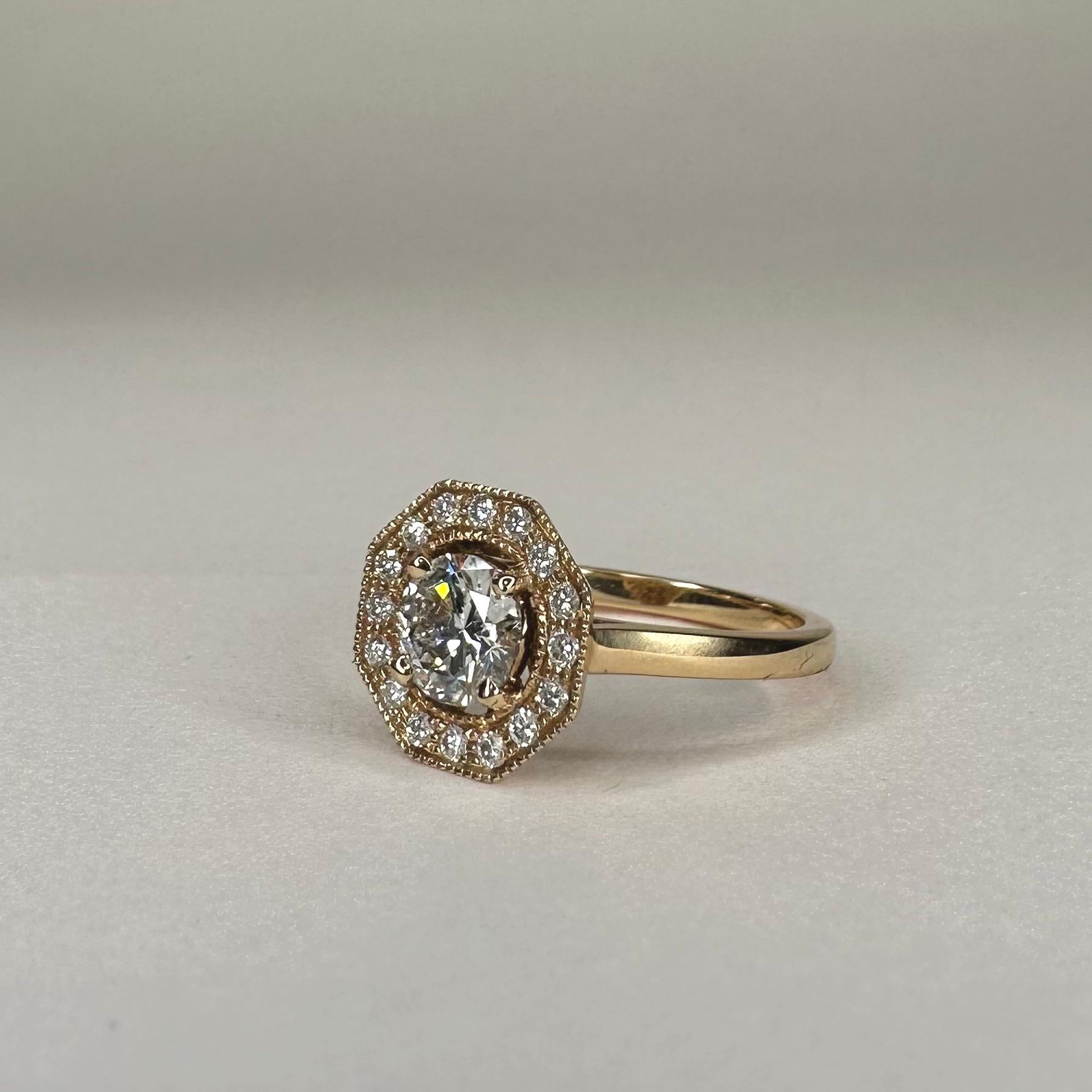 For Sale:  18k Yellow Gold Art Deco Style Ring 0.7 Ct Brilliant Cut Diamond and 0.15 Cts 5