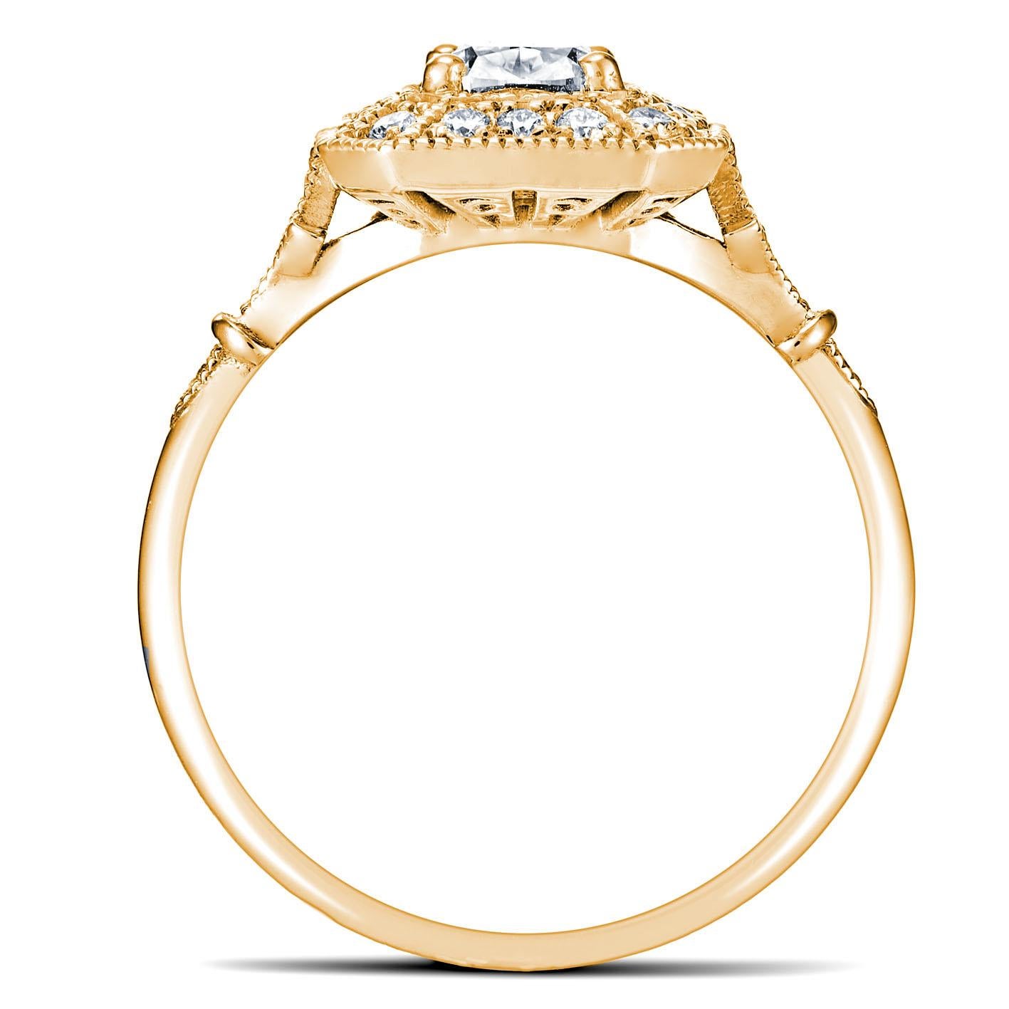 For Sale:  18k Yellow Gold 0.7 Ct Cushion Diamond Ring set with 0.19 Cts of Diamonds 2