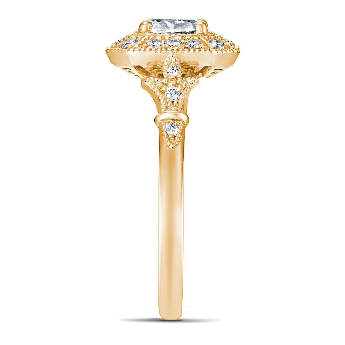 For Sale:  18k Yellow Gold 0.7 Ct Cushion Diamond Ring set with 0.19 Cts of Diamonds 3