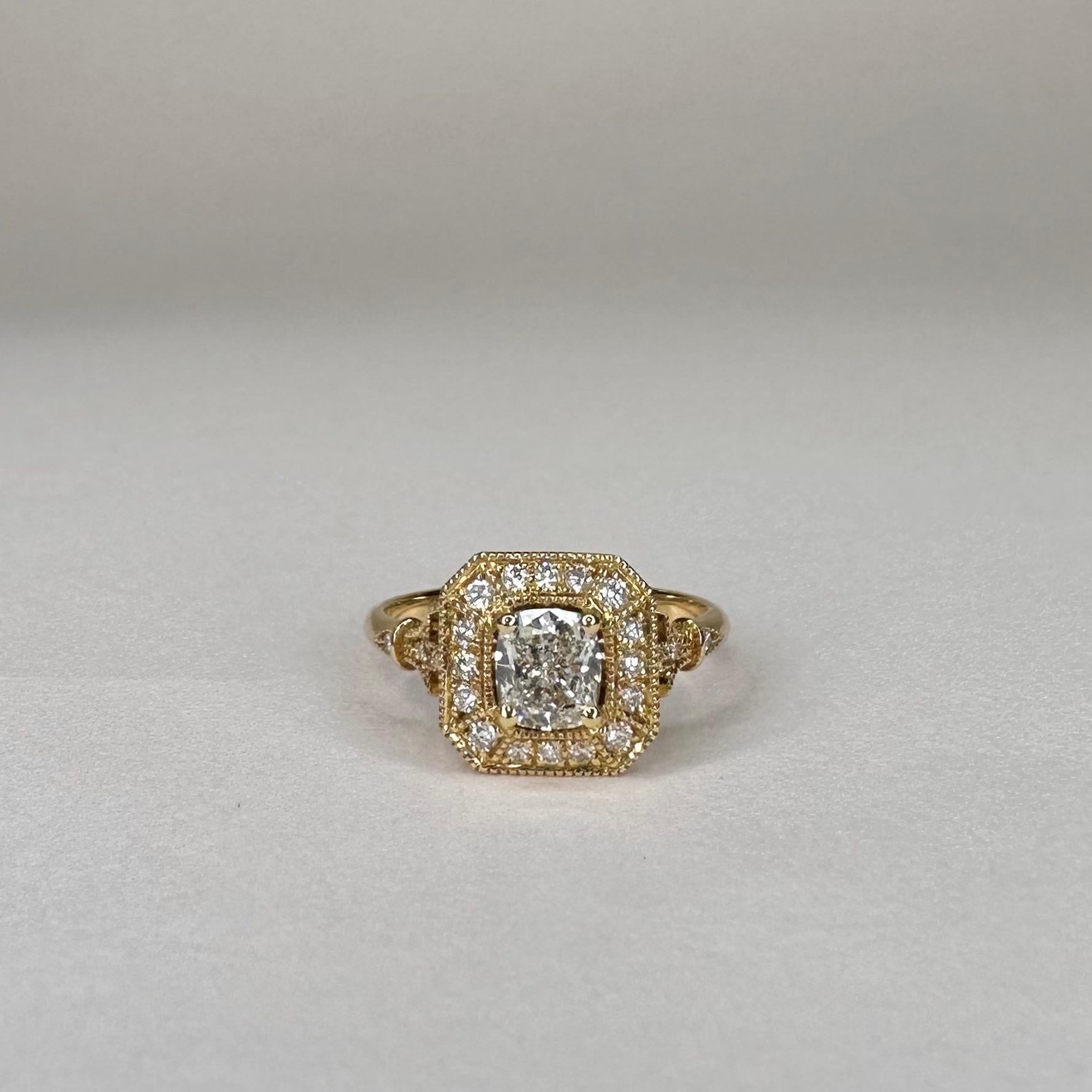 For Sale:  18k Yellow Gold 0.7 Ct Cushion Diamond Ring set with 0.19 Cts of Diamonds 4