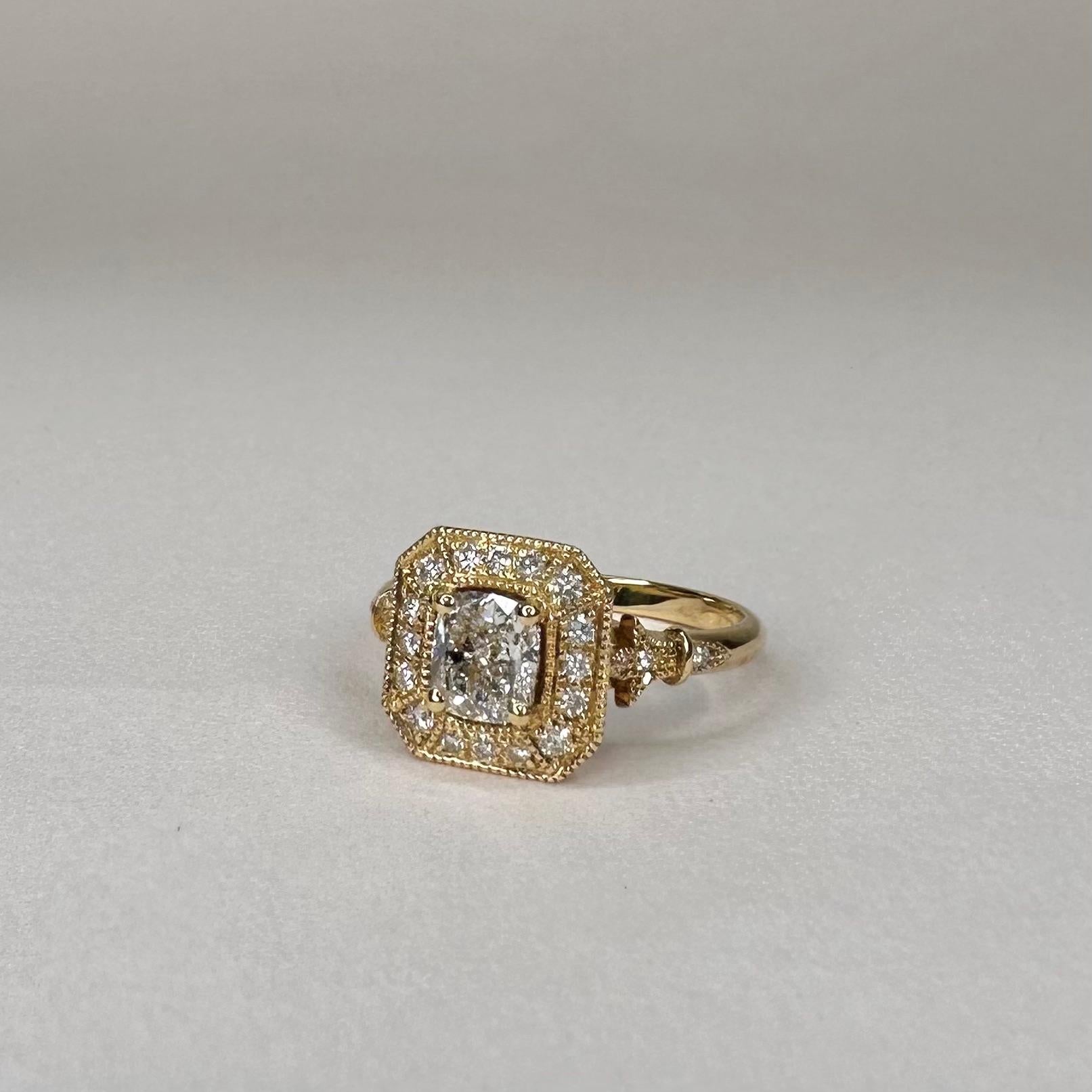 For Sale:  18k Yellow Gold 0.7 Ct Cushion Diamond Ring set with 0.19 Cts of Diamonds 5