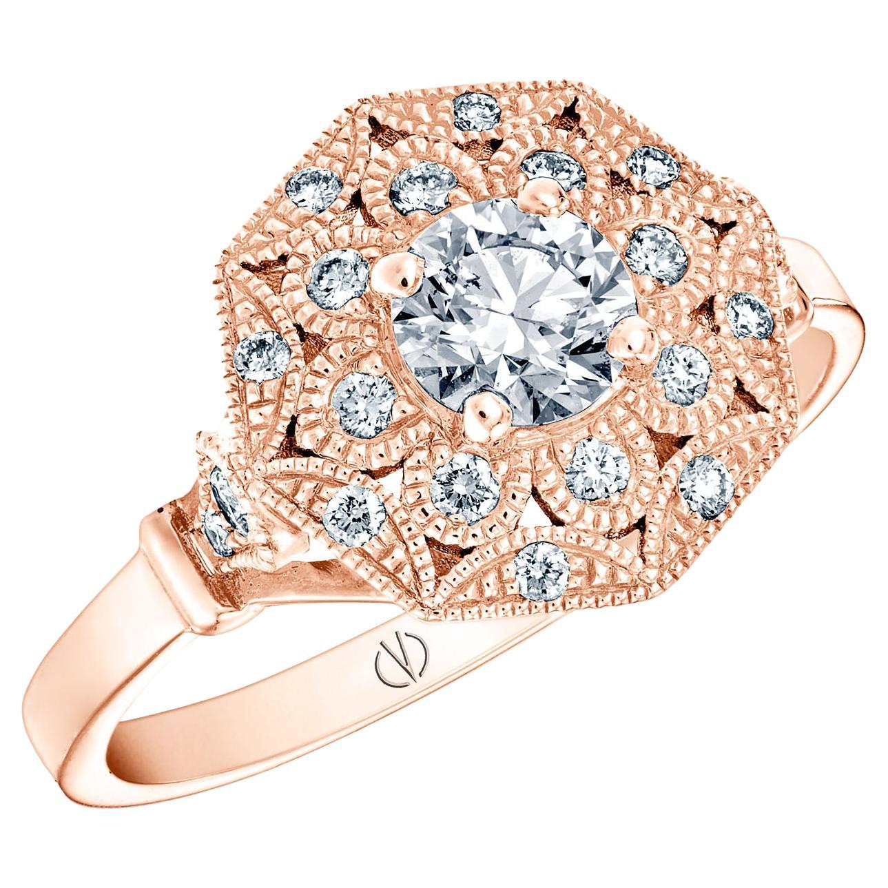 For Sale:  18k Rose Gold 0.40 Ct GIA Certified Diamond Ring set with 0.16 Cts of Diamonds