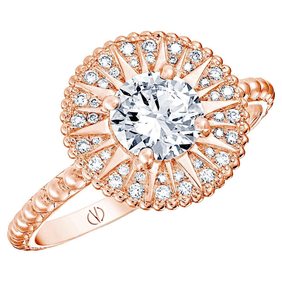 Oro rosa de 18 quilates  Anillo Roi Soleil Anillo de diamantes de 0,7 qt engastado con 0,16 qt de diamantes
