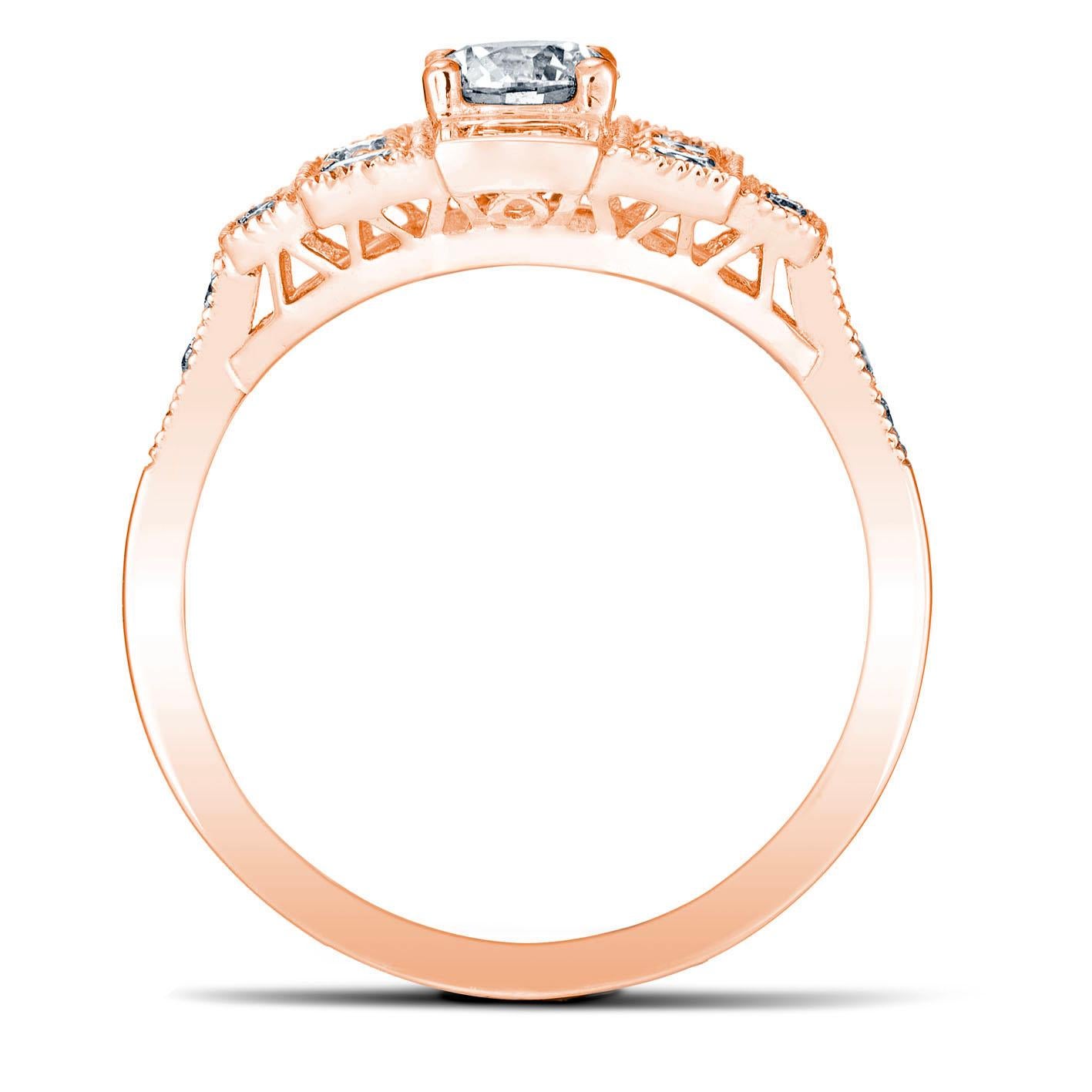 For Sale:  Art Deco Style 18k Rose Gold 0.50 Ct Diamond Ring Set With 2 Square Diamonds 2