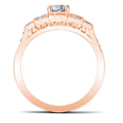 Art Deco Style 18k Rose Gold 0.50 Ct Diamond Ring Set With 2 Square Diamonds