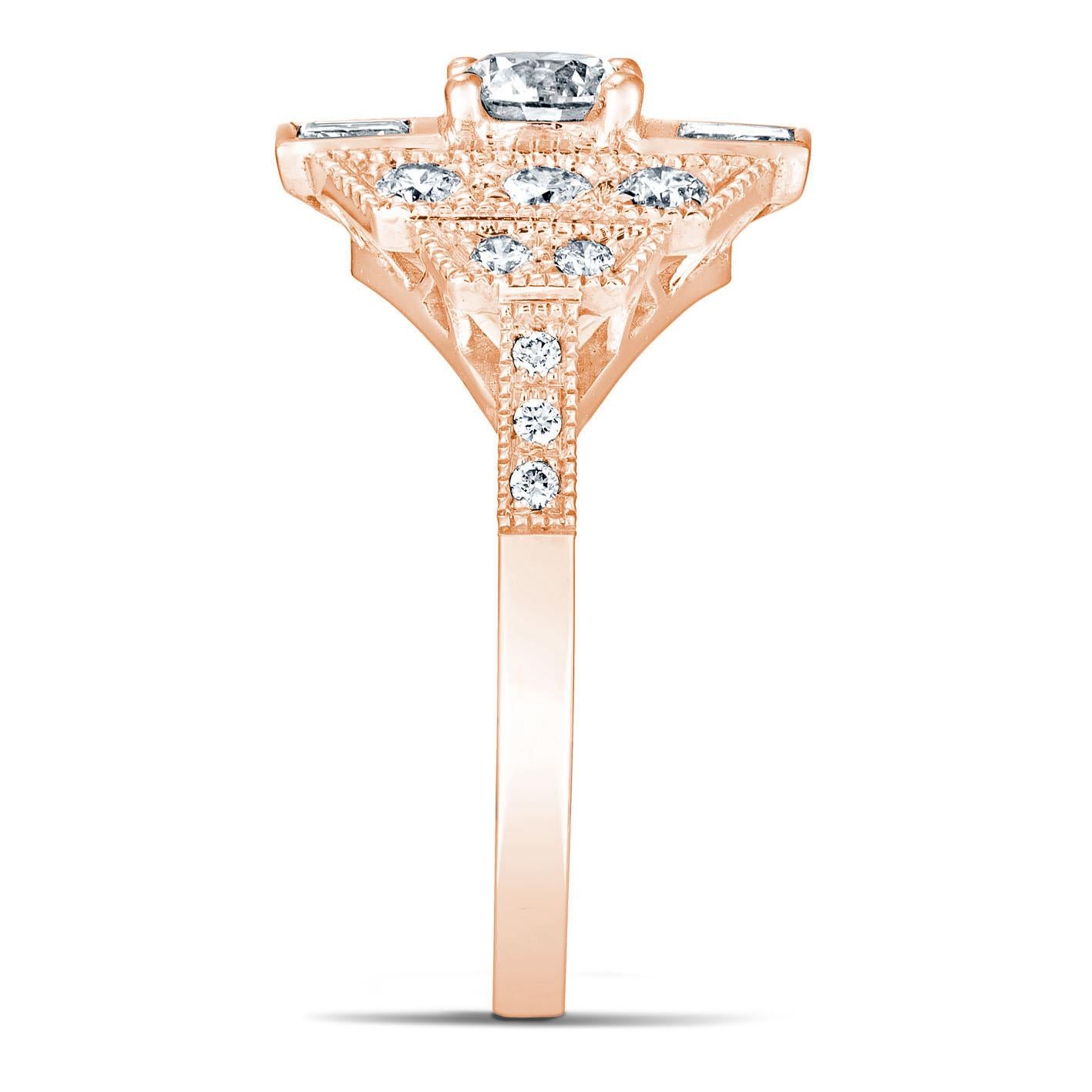 For Sale:  Art Deco Style 18k Rose Gold 0.50 Ct Diamond Ring Set With 2 Square Diamonds 3