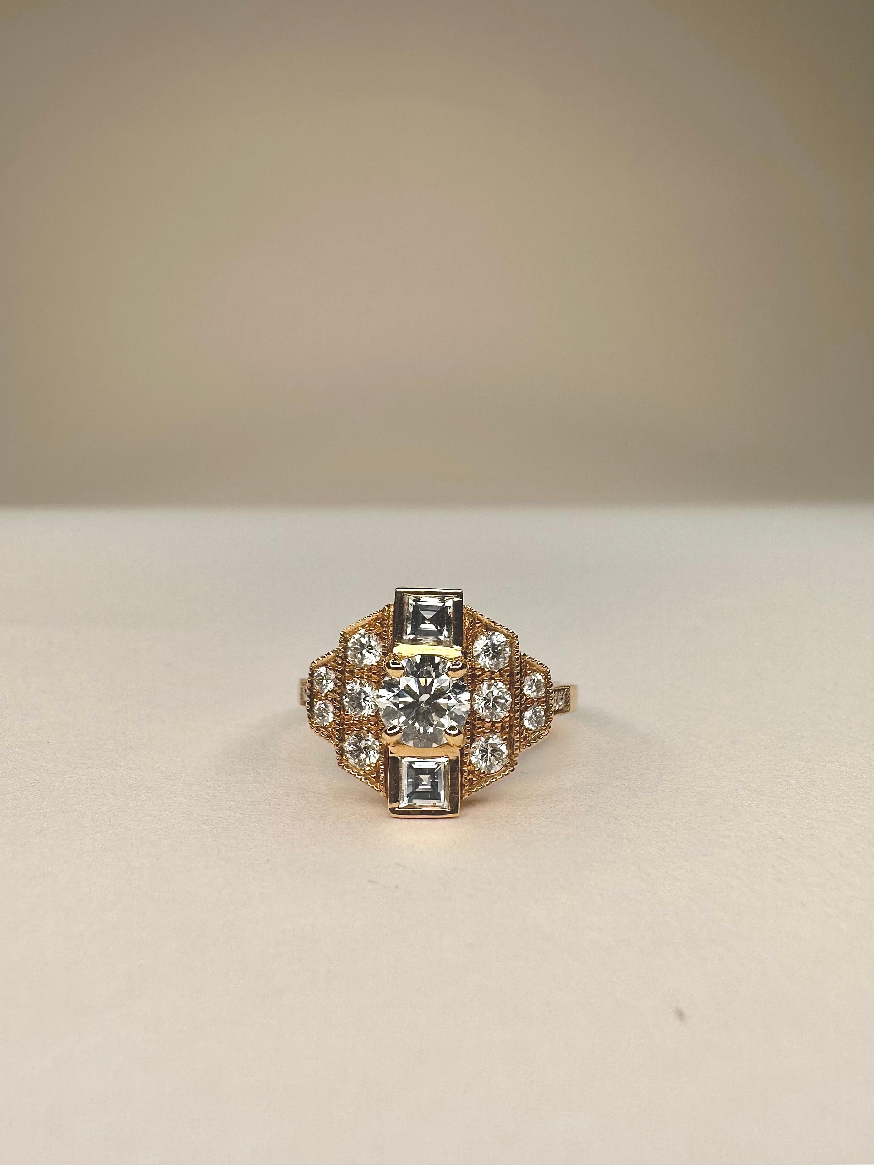 For Sale:  Art Deco Style 18k Rose Gold 0.50 Ct Diamond Ring Set With 2 Square Diamonds 4
