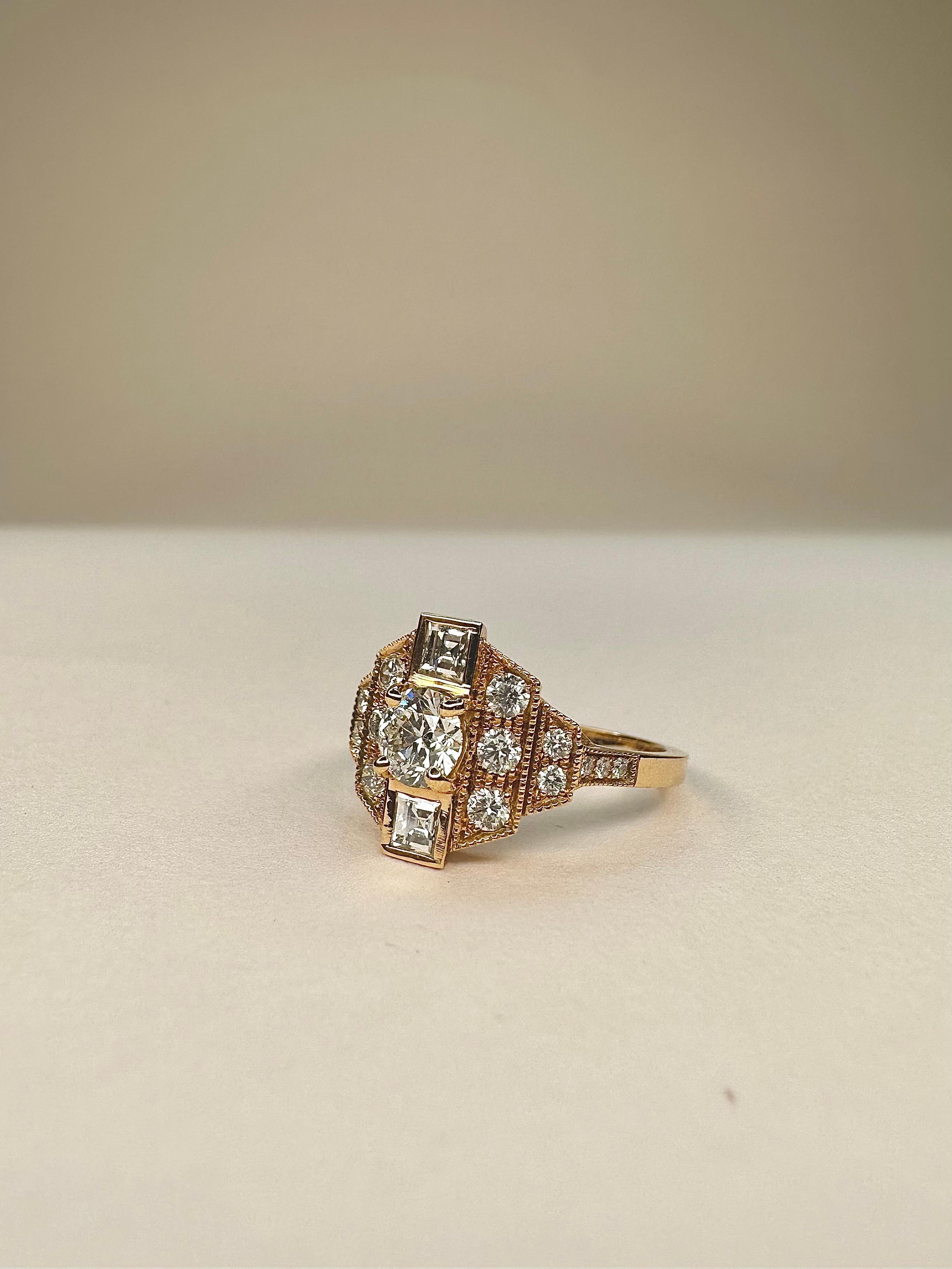 For Sale:  Art Deco Style 18k Rose Gold 0.50 Ct Diamond Ring Set With 2 Square Diamonds 5