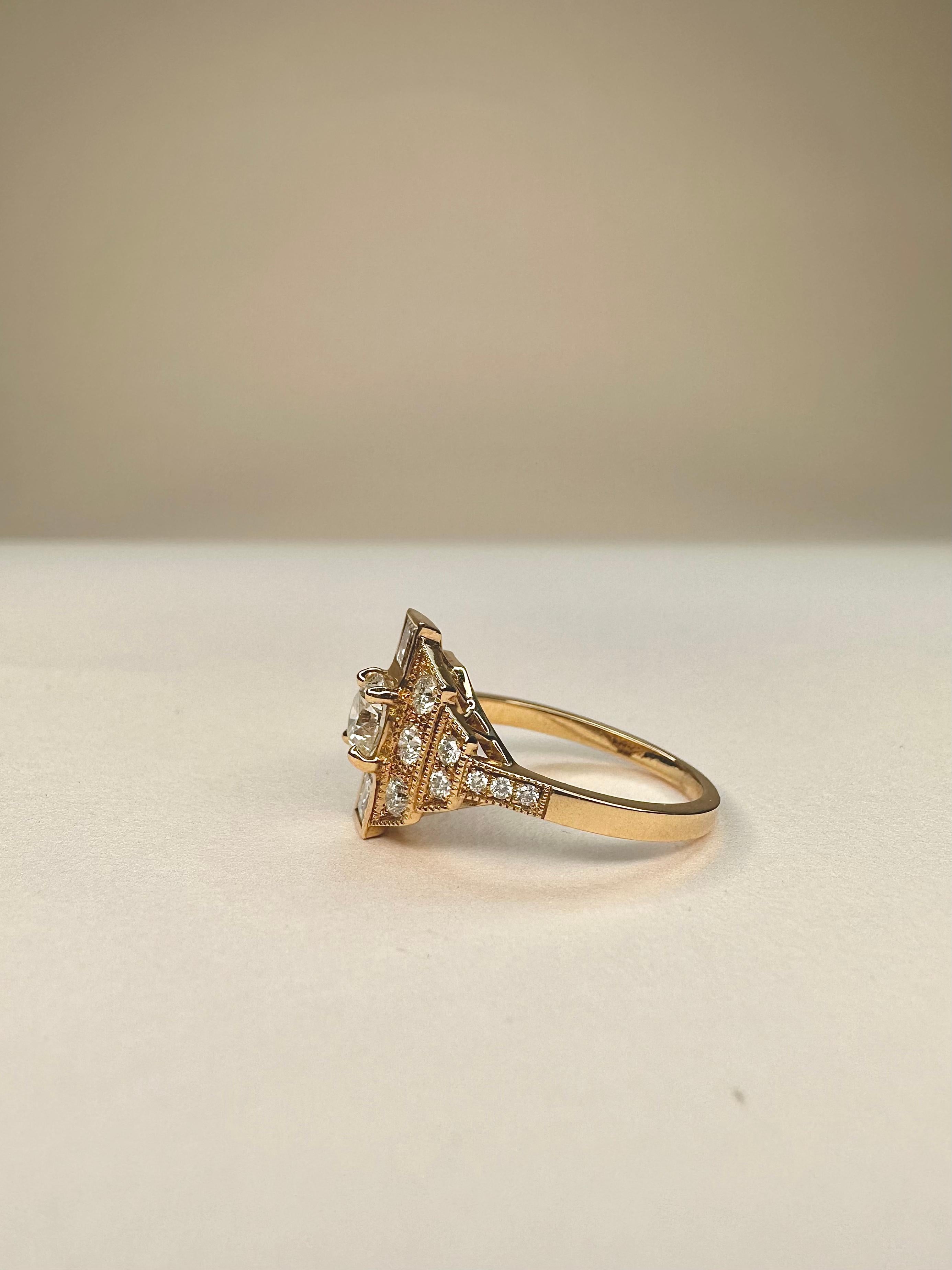 For Sale:  Art Deco Style 18k Rose Gold 0.50 Ct Diamond Ring Set With 2 Square Diamonds 6