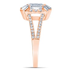 Art Deco 18k Rose Gold 0.70 Ct Emerald Cut Diamond Ring With 0, 43 Cts Diamonds