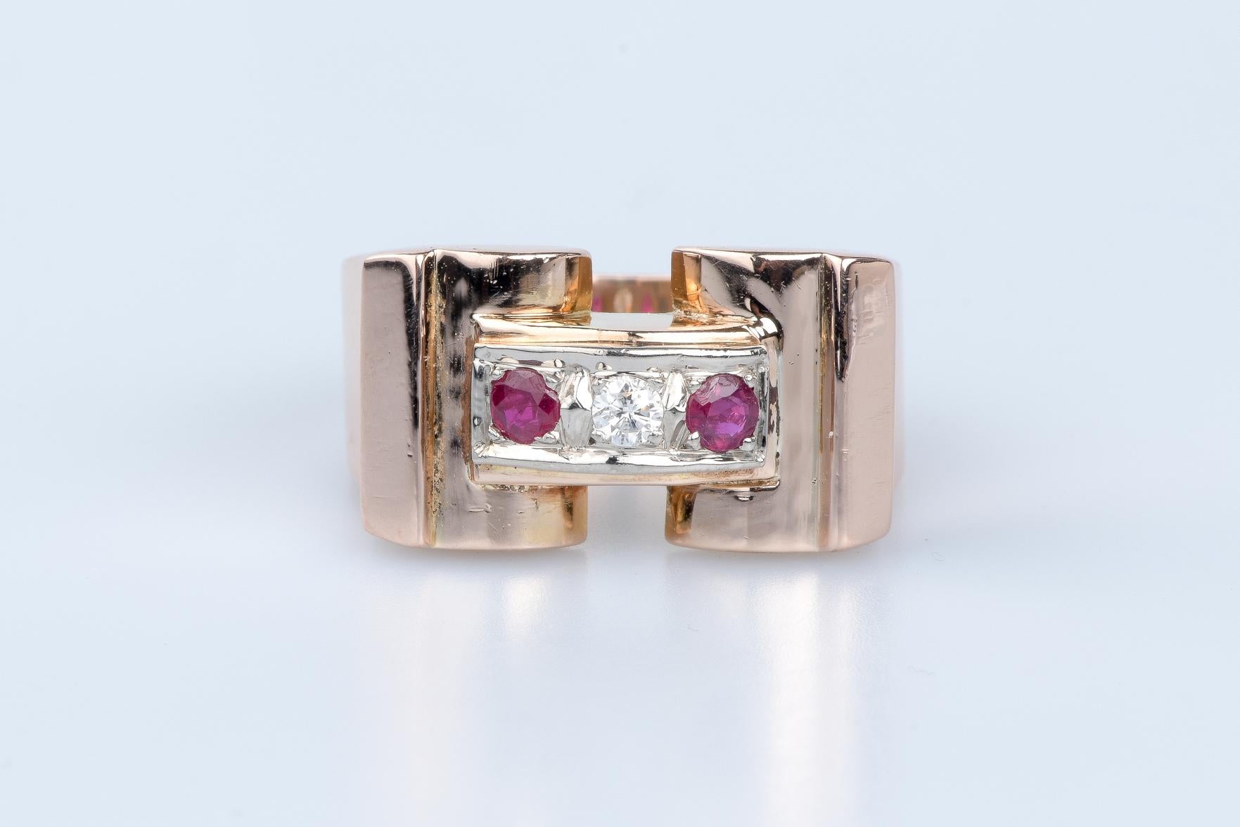 Round Cut Bague en or rose 18 cts For Sale