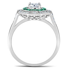 Art Deco Platinum Calibre Cut 0.25 Cts Emeralds and 0.4 Ct Diamond GIA Certified