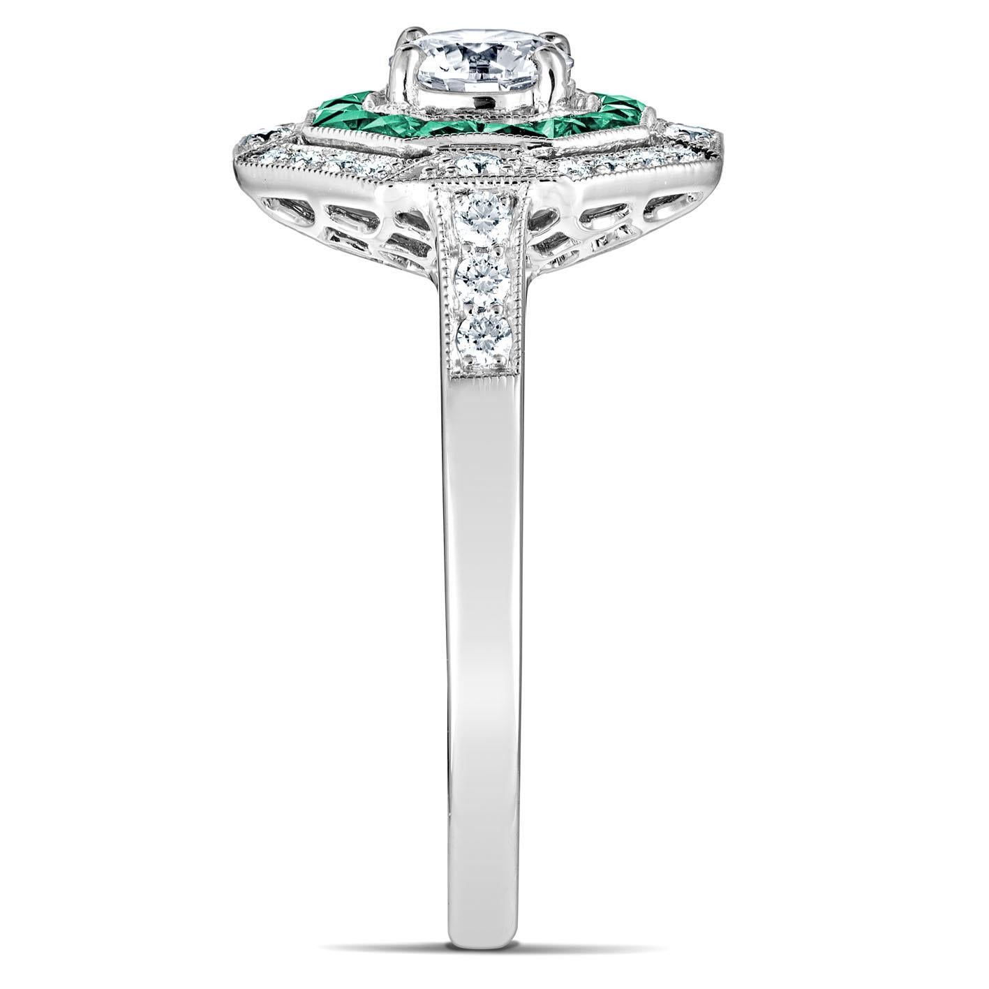 For Sale:  Art Deco Platinum Calibre Cut 0.25 Cts Emeralds and 0.4 Ct Diamond GIA Certified 3