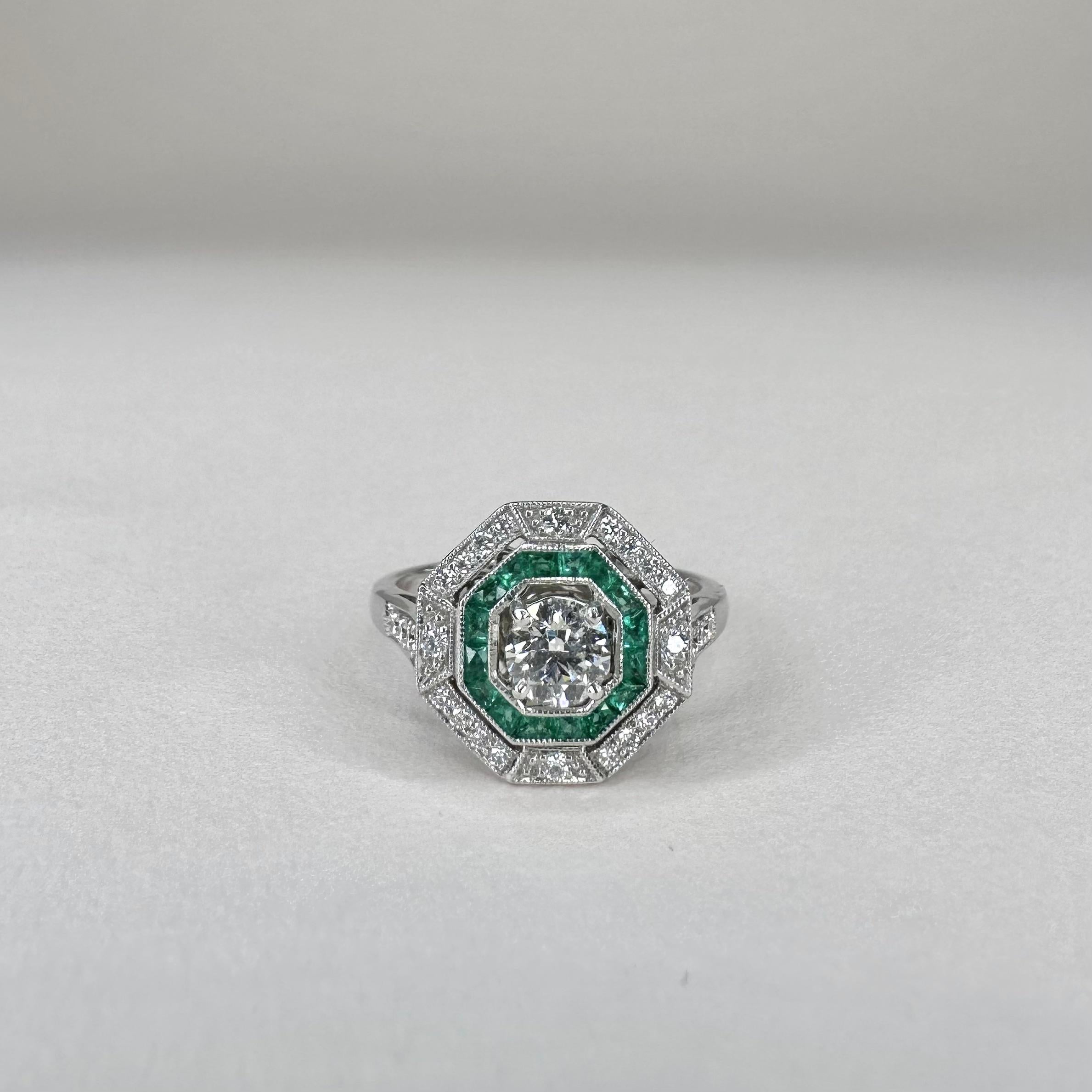 For Sale:  Art Deco Platinum Calibre Cut 0.25 Cts Emeralds and 0.4 Ct Diamond GIA Certified 4