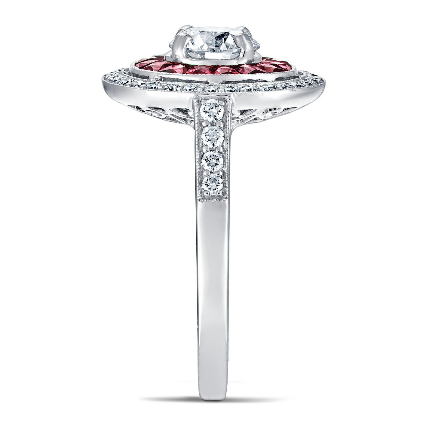 For Sale:  Art Deco Platinum 0.65 Cts Calibre Cut Ruby and 0.77 Ct Diamond GIA Certified 3