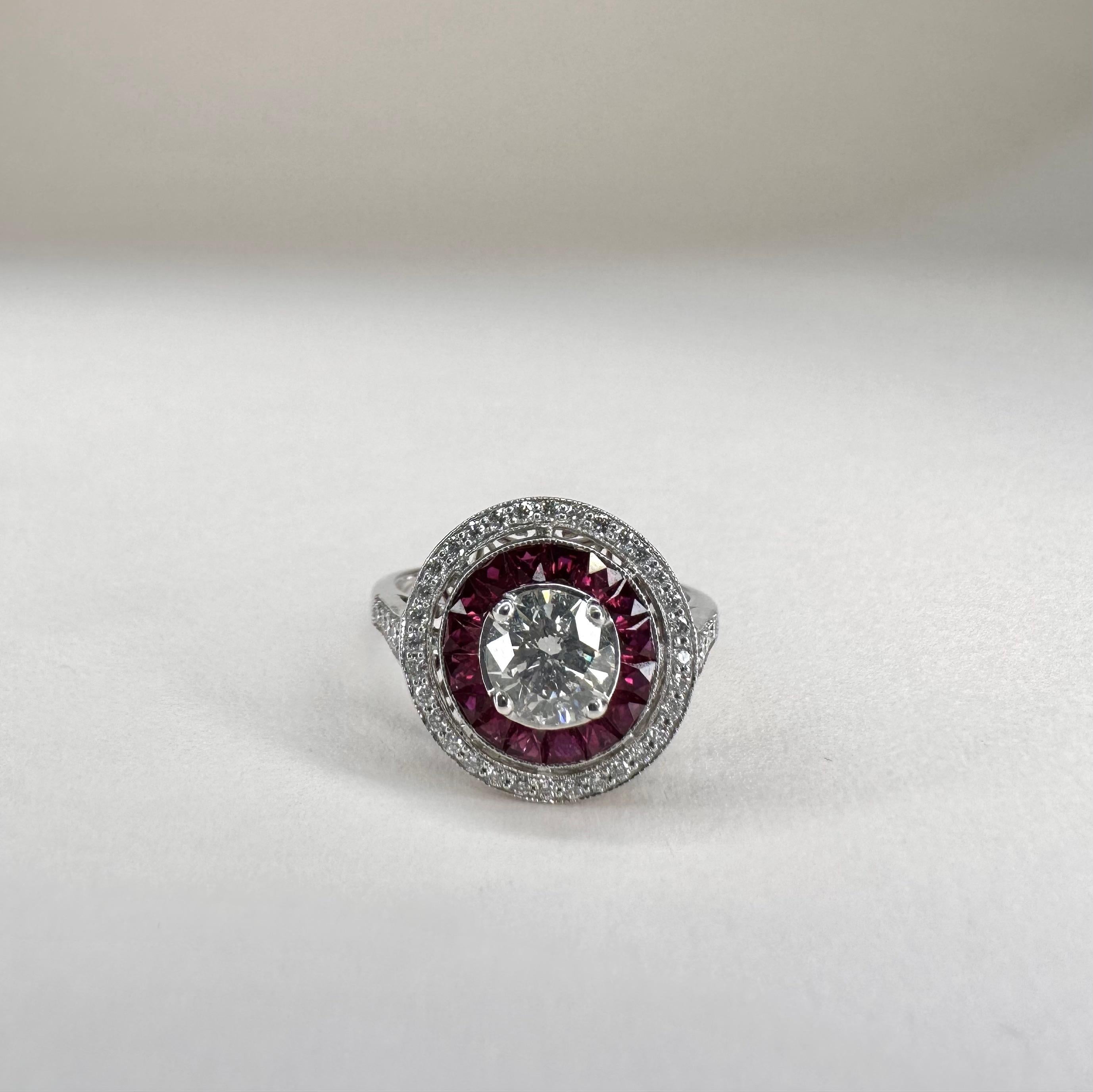 For Sale:  Art Deco Platinum 0.65 Cts Calibre Cut Ruby and 0.77 Ct Diamond GIA Certified 4