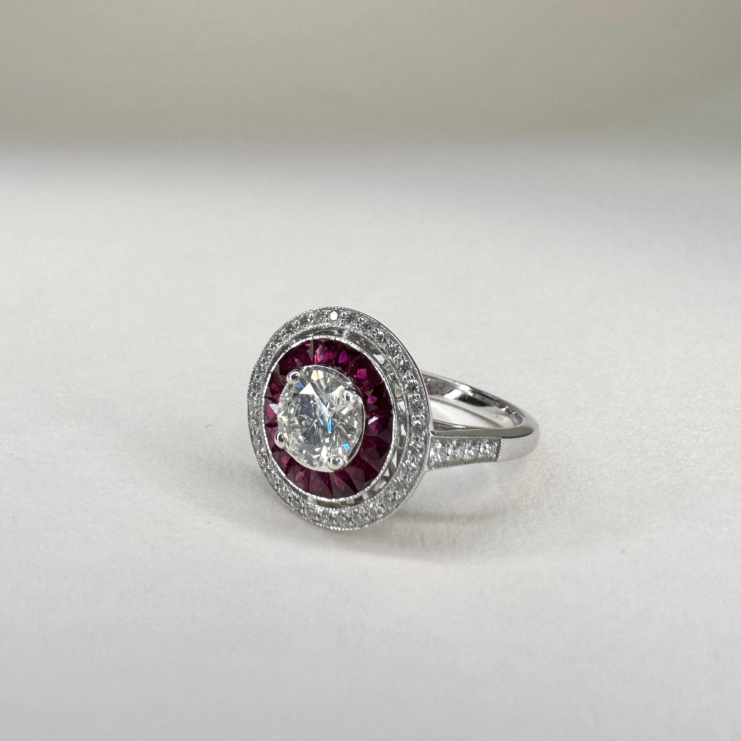 For Sale:  Art Deco Platinum 0.65 Cts Calibre Cut Ruby and 0.77 Ct Diamond GIA Certified 5