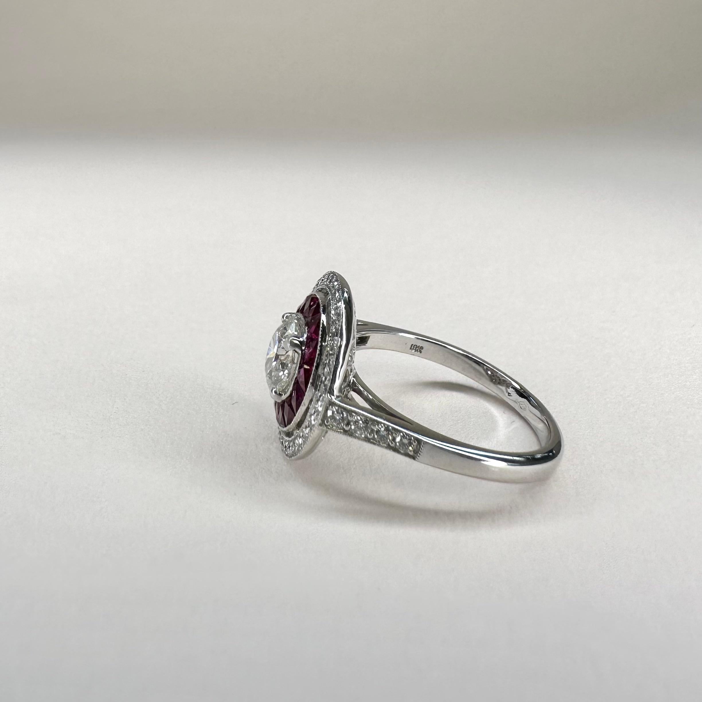 For Sale:  Art Deco Platinum 0.65 Cts Calibre Cut Ruby and 0.77 Ct Diamond GIA Certified 6