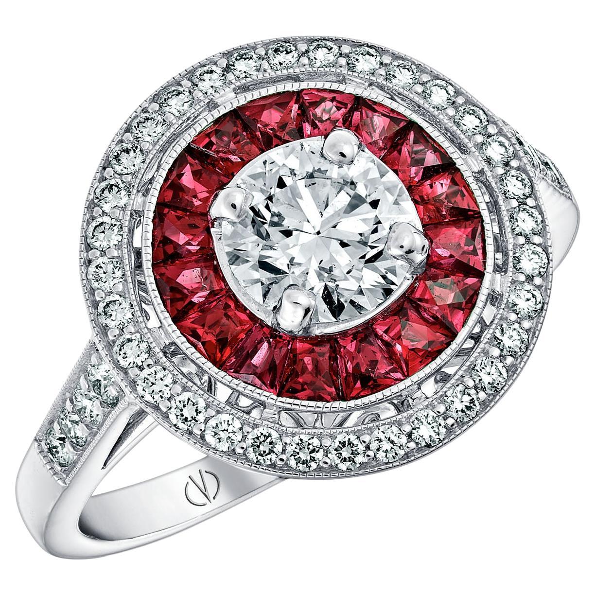 For Sale:  Art Deco Platinum 0.65 Cts Calibre Cut Ruby and 0.77 Ct Diamond GIA Certified