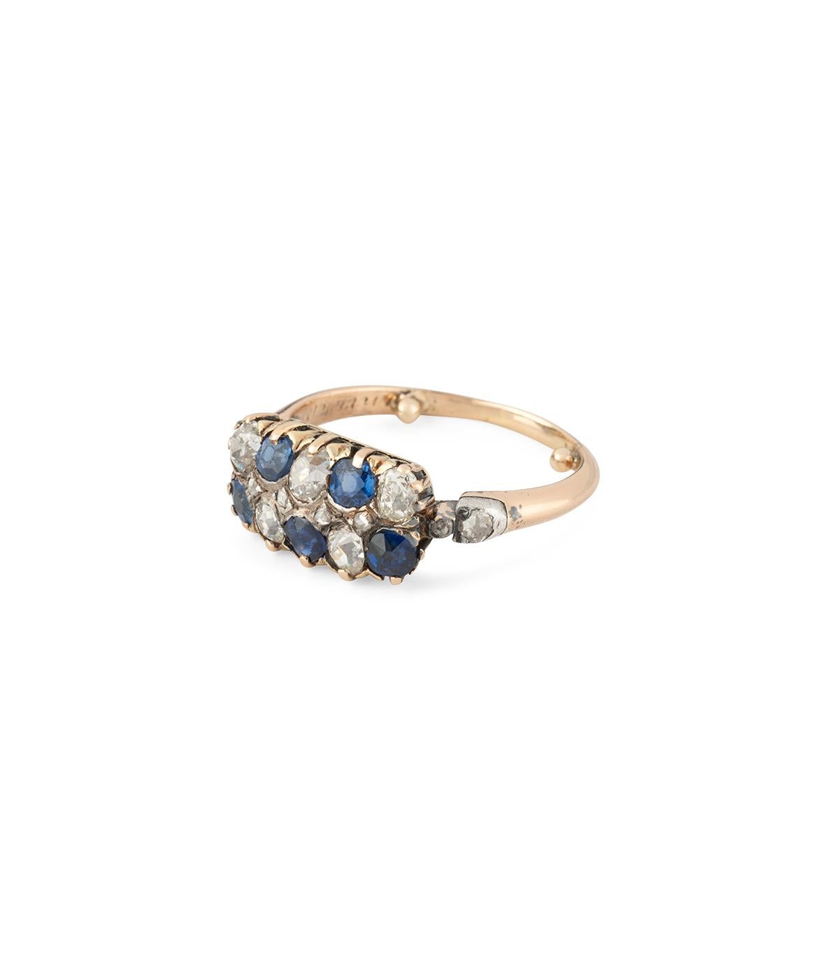 Bague en saphir et diamant de la fin du 19ème siècle (Gemischter Schliff) im Angebot