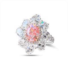 1.51 Carat GIA Very Light Pink Oval Diamond Fancy Halo Ring