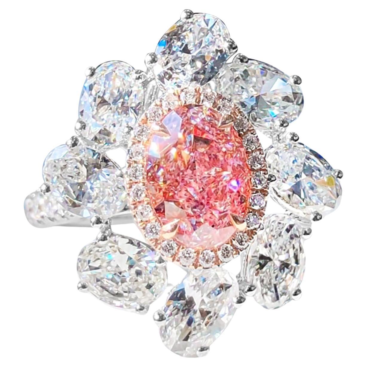 1.51 Carat GIA Very Light Pink Oval Diamond Fancy Halo Ring For Sale