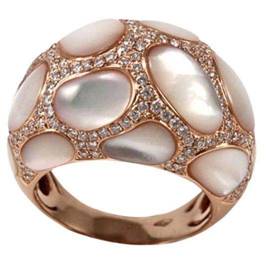 Bague Jardin, En or Rose 18 Carats Nacres Et Diamants, Taille EU54