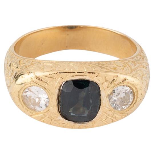 Bague jonc ancienne diamants et saphir