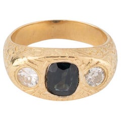 Bague jonc ancienne diamants et saphir
