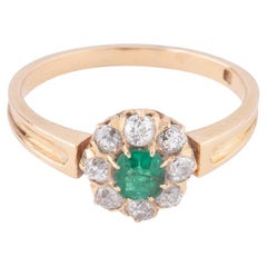 Bagues Marguerite ancienne en émeraude et diamants