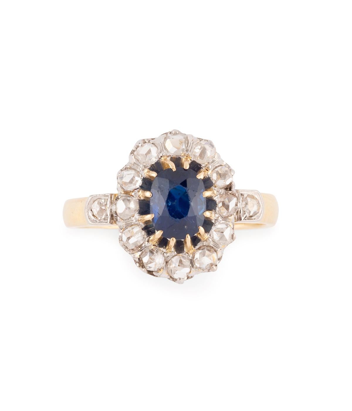 Bagues Marguerite ancienne en saphir et diamants 4