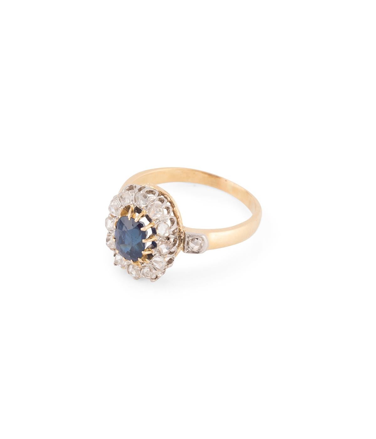 Victorien tardif Bagues Marguerite ancienne en saphir et diamants