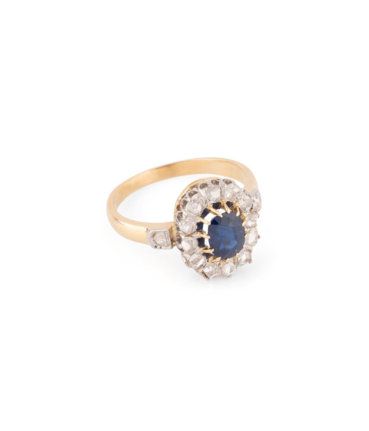 Bagues Marguerite ancienne en saphir et diamants 2