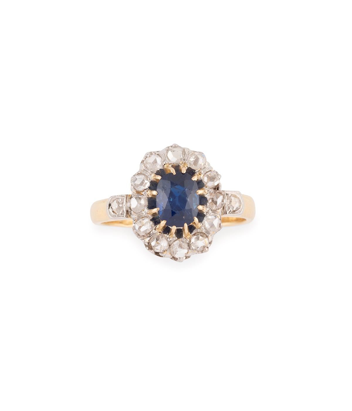 Bagues Marguerite ancienne en saphir et diamants 3